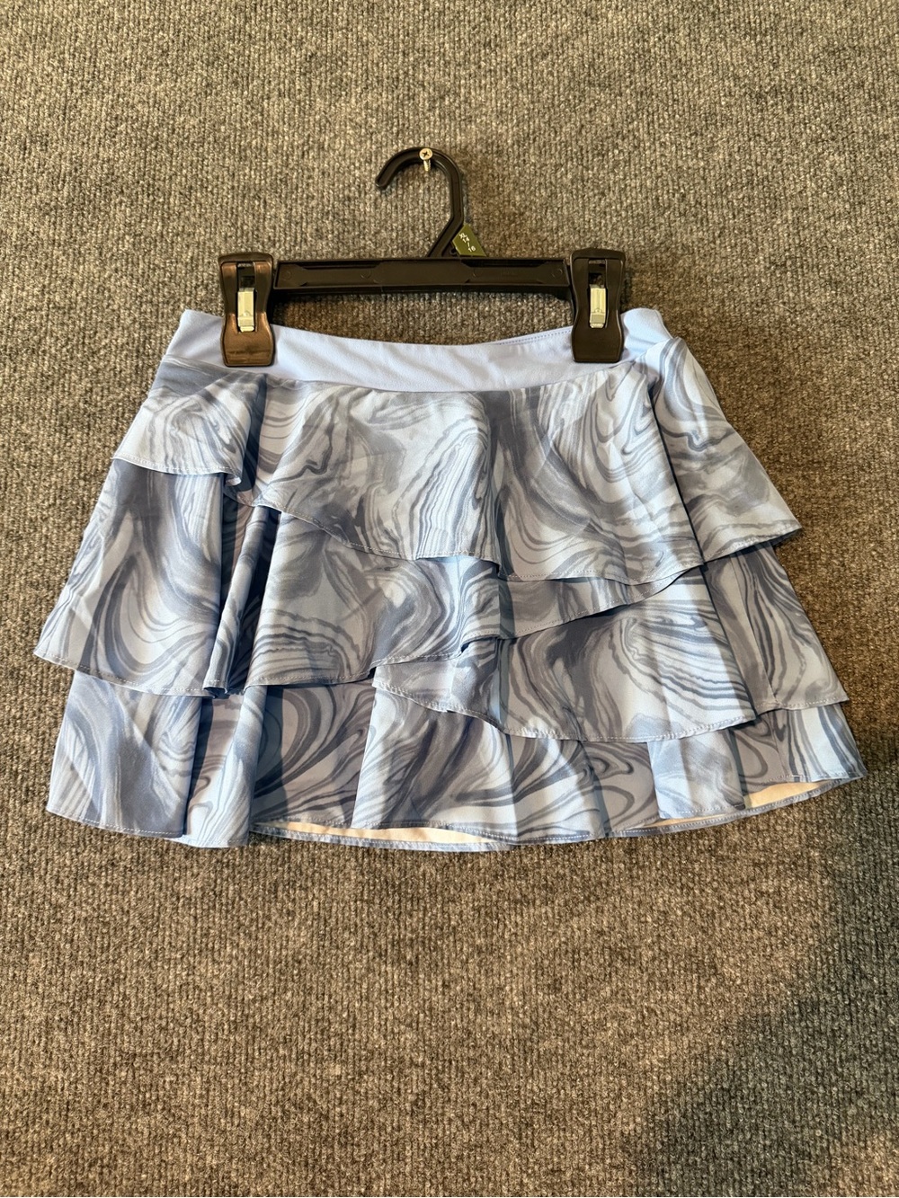 Zella Light Blue Marble Tiered Ruffle Mini Skirt